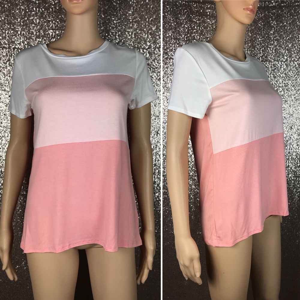 Pink Colorblock Short Sleeve Tee - Picture 6 of 8